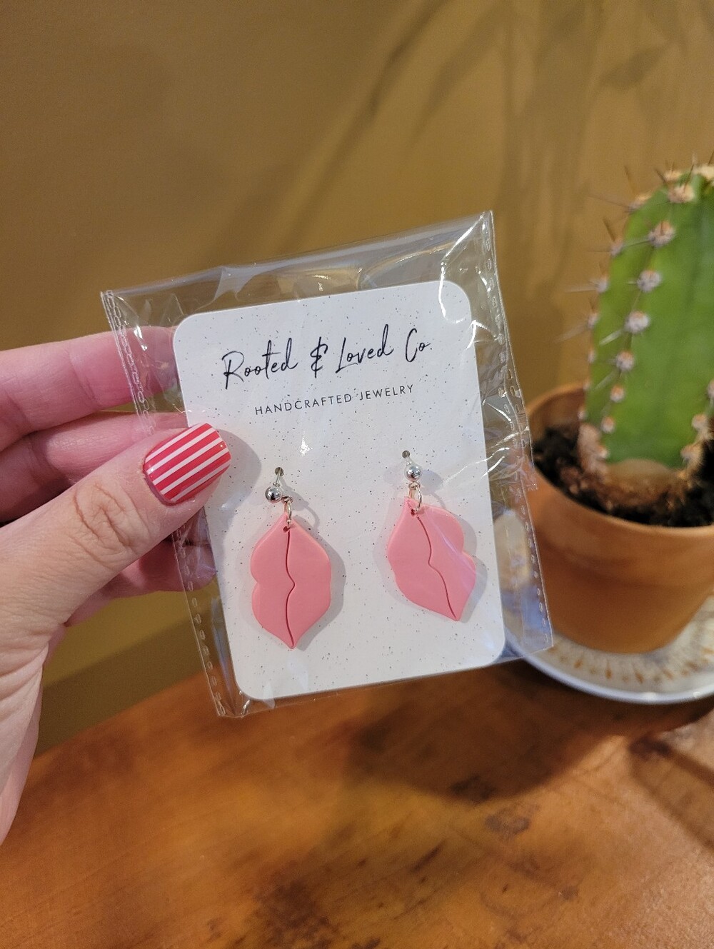 Pink Lips Handmade Clay Earrings